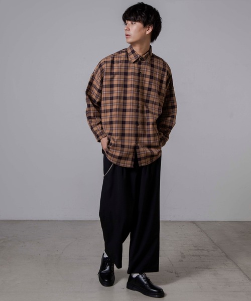 WEGO(ウィゴー)の「WEGO/TRチェックビッグシルエットシャツ(シャツ/ブラウス・メンズ・ブラウン系その他2/ブラウン系その他3/ベージュ系その他2・MEDIUM/LARGE)」の10枚目の写真