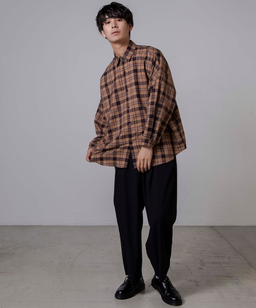 WEGO(ウィゴー)の「WEGO/TRチェックビッグシルエットシャツ(シャツ/ブラウス・メンズ・ブラウン系その他2/ブラウン系その他3/ベージュ系その他2・MEDIUM/LARGE)」の15枚目の写真