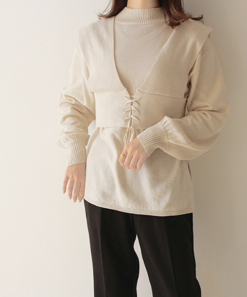 MODE ROBE（モードローブ）の「ビスチェセットニットプルオーバー（ニット/セーター・レディース・ブラック/アイボリー・FREE）」の3枚目の写真