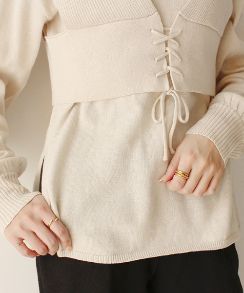 MODE ROBE（モードローブ）の「ビスチェセットニットプルオーバー（ニット/セーター・レディース・ブラック/アイボリー・FREE）」の8枚目の写真