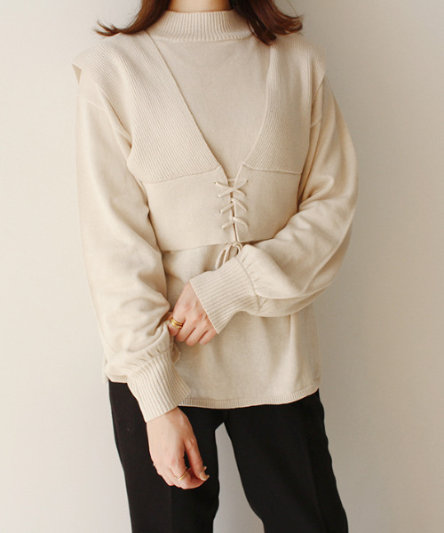 MODE ROBE（モードローブ）の「ビスチェセットニットプルオーバー（ニット/セーター・レディース・ブラック/アイボリー・FREE）」の10枚目の写真