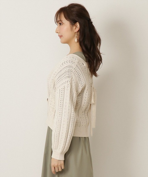 WILLSELECTION（ウィルセレクション）の「透かし柄バックレースアップカーディガン（カーディガン/ボレロ・レディース・アイボリー/ピンク・MEDIUM）」の4枚目の写真