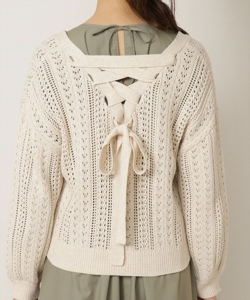WILLSELECTION（ウィルセレクション）の「透かし柄バックレースアップカーディガン（カーディガン/ボレロ・レディース・アイボリー/ピンク・MEDIUM）」の9枚目の写真