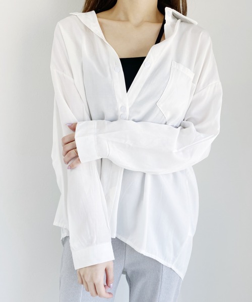 CLEA（クレア）の「サテンシャツ（シャツ/ブラウス・レディース・ホワイト/アイボリー/ミント・FREE）」の12枚目の写真