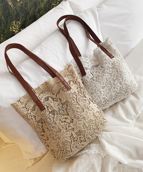 TABI PAL（タビパル）の「ポーチ付きレース刺繍トートバッグ（トートバッグ・レディース・ベージュ/ホワイト・FREE）」の11枚目の写真