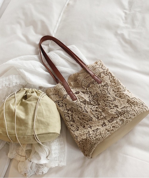 TABI PAL（タビパル）の「ポーチ付きレース刺繍トートバッグ（トートバッグ・レディース・ベージュ/ホワイト・FREE）」の6枚目の写真