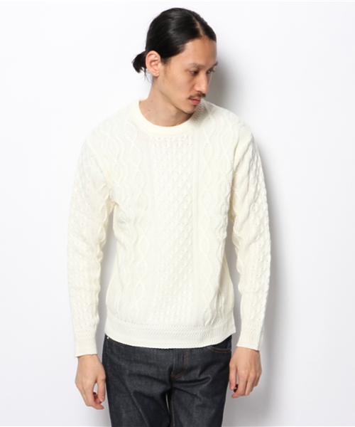 GIORDANO（ジョルダーノ）の「[GIORDANO]ローゲージフィッシャーマンクルーネックニット（ニット/セーター・メンズ・ホワイト/グレー/レッド・LARGE/MEDIUM）」の9枚目の写真