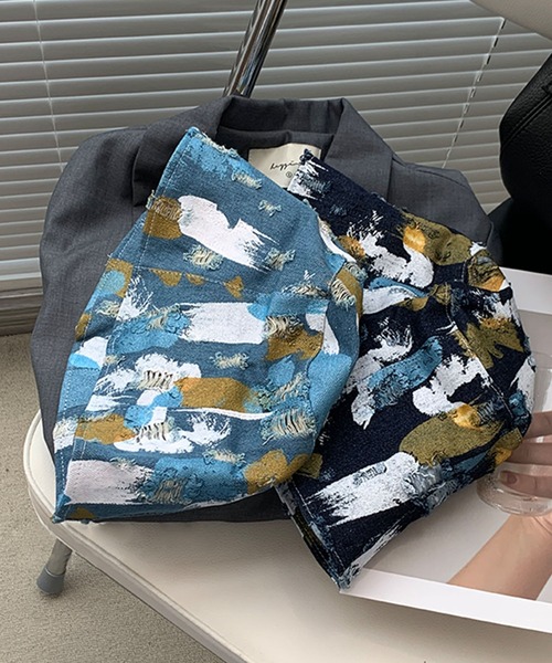 me+em select（ミームセレクト）の「ペイントデニムバケットハット【サイズ調節可能】（ハット・レディース・ライトブルー/ネイビー/ダークブルー・FREE）」の3枚目の写真