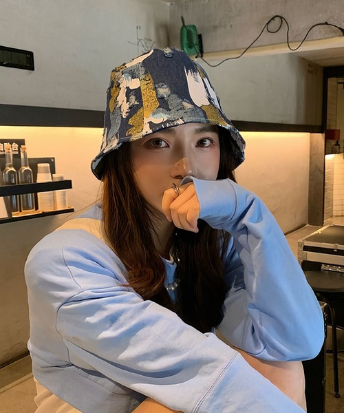 me+em select（ミームセレクト）の「ペイントデニムバケットハット【サイズ調節可能】（ハット・レディース・ライトブルー/ネイビー/ダークブルー・FREE）」の11枚目の写真