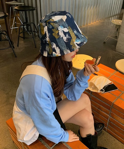 me+em select（ミームセレクト）の「ペイントデニムバケットハット【サイズ調節可能】（ハット・レディース・ライトブルー/ネイビー/ダークブルー・FREE）」の7枚目の写真