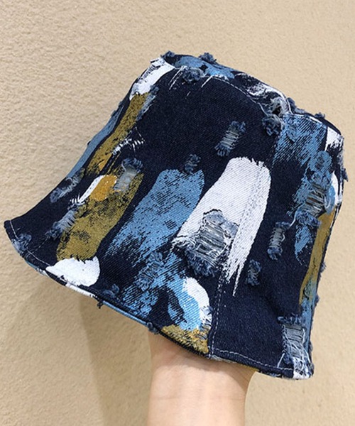 me+em select（ミームセレクト）の「ペイントデニムバケットハット【サイズ調節可能】（ハット・レディース・ライトブルー/ネイビー/ダークブルー・FREE）」の8枚目の写真