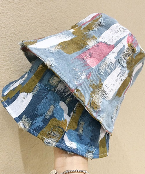 me+em select（ミームセレクト）の「ペイントデニムバケットハット【サイズ調節可能】（ハット・レディース・ライトブルー/ネイビー/ダークブルー・FREE）」の10枚目の写真