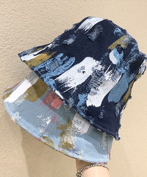 me+em select（ミームセレクト）の「ペイントデニムバケットハット【サイズ調節可能】（ハット・レディース・ライトブルー/ネイビー/ダークブルー・FREE）」の19枚目の写真