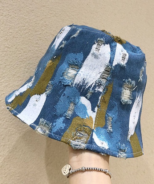 me+em select（ミームセレクト）の「ペイントデニムバケットハット【サイズ調節可能】（ハット・レディース・ライトブルー/ネイビー/ダークブルー・FREE）」の12枚目の写真