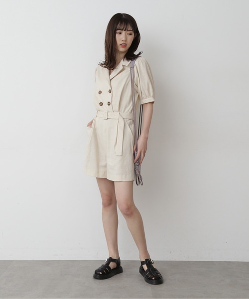 FREE'S MART（フリーズマート）の「【Sシリーズ対応】◇ダブルブレストショートコンビネゾン（サロペット/オーバーオール・レディース・ホワイト/ブラウン/ライトグリーン・SMALL/MEDIUM）」の7枚目の写真