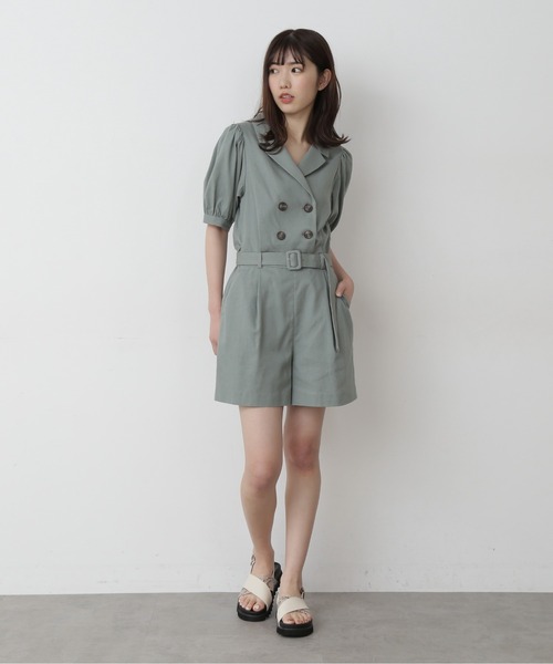 FREE'S MART（フリーズマート）の「【Sシリーズ対応】◇ダブルブレストショートコンビネゾン（サロペット/オーバーオール・レディース・ホワイト/ブラウン/ライトグリーン・SMALL/MEDIUM）」の8枚目の写真