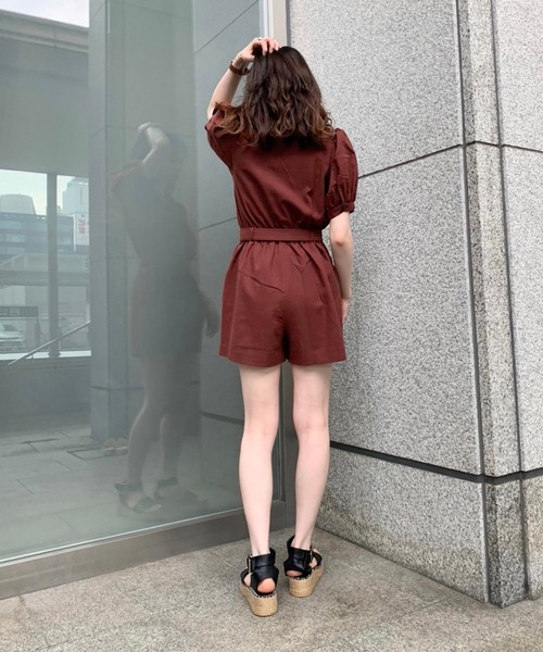 FREE'S MART（フリーズマート）の「【Sシリーズ対応】◇ダブルブレストショートコンビネゾン（サロペット/オーバーオール・レディース・ホワイト/ブラウン/ライトグリーン・SMALL/MEDIUM）」の12枚目の写真