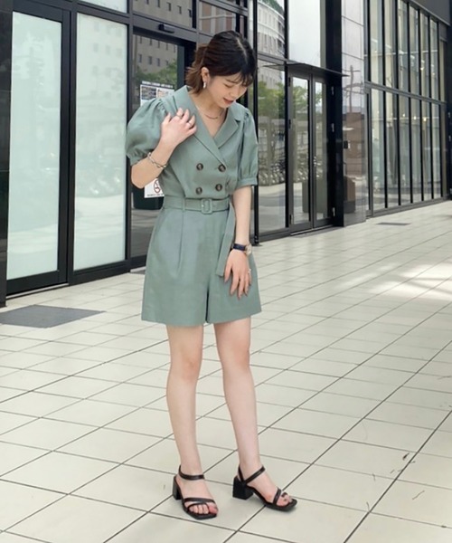 FREE'S MART（フリーズマート）の「【Sシリーズ対応】◇ダブルブレストショートコンビネゾン（サロペット/オーバーオール・レディース・ホワイト/ブラウン/ライトグリーン・SMALL/MEDIUM）」の13枚目の写真