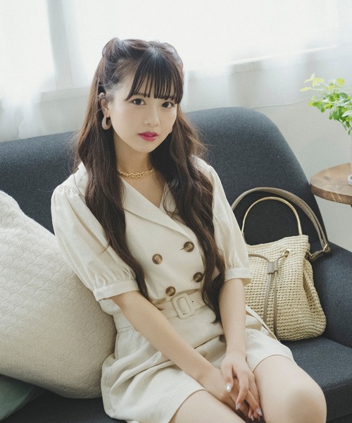 FREE'S MART（フリーズマート）の「【Sシリーズ対応】◇ダブルブレストショートコンビネゾン（サロペット/オーバーオール・レディース・ホワイト/ブラウン/ライトグリーン・SMALL/MEDIUM）」の14枚目の写真