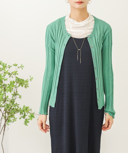 SENSE OF PLACE by URBAN RESEARCH（センスオブプレイスバイアーバンリサーチ）の「クルーネックリブカーディガン（カーディガン/ボレロ・レディース・ミント/ライトベージュ/ブラック・ONE）」の3枚目の写真