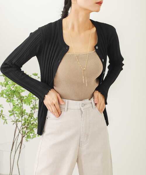 SENSE OF PLACE by URBAN RESEARCH（センスオブプレイスバイアーバンリサーチ）の「クルーネックリブカーディガン（カーディガン/ボレロ・レディース・ミント/ライトベージュ/ブラック・ONE）」の2枚目の写真