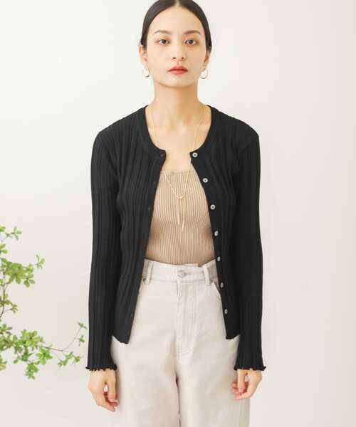 SENSE OF PLACE by URBAN RESEARCH（センスオブプレイスバイアーバンリサーチ）の「クルーネックリブカーディガン（カーディガン/ボレロ・レディース・ミント/ライトベージュ/ブラック・ONE）」の4枚目の写真