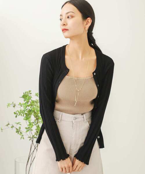 SENSE OF PLACE by URBAN RESEARCH（センスオブプレイスバイアーバンリサーチ）の「クルーネックリブカーディガン（カーディガン/ボレロ・レディース・ミント/ライトベージュ/ブラック・ONE）」の5枚目の写真