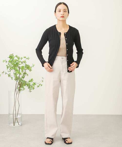 SENSE OF PLACE by URBAN RESEARCH（センスオブプレイスバイアーバンリサーチ）の「クルーネックリブカーディガン（カーディガン/ボレロ・レディース・ミント/ライトベージュ/ブラック・ONE）」の9枚目の写真