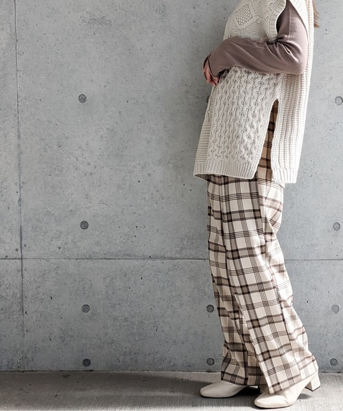 Per sist ence（パーシエンス）の「Per sist ence/パーシエンス　起毛チェック ストレートパンツ（その他パンツ・レディース・ベージュ/グレー・FREE）」の21枚目の写真