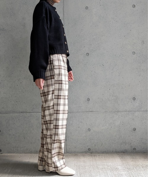 Per sist ence（パーシエンス）の「Per sist ence/パーシエンス　起毛チェック ストレートパンツ（その他パンツ・レディース・ベージュ/グレー・FREE）」の9枚目の写真