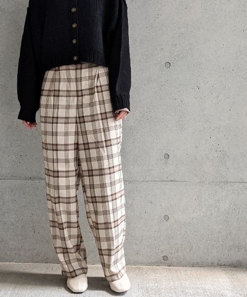 Per sist ence（パーシエンス）の「Per sist ence/パーシエンス　起毛チェック ストレートパンツ（その他パンツ・レディース・ベージュ/グレー・FREE）」の15枚目の写真