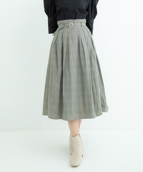 ADIRA（アディラ）の「メモリータフタチェックミディースカート（スカート・レディース・ベージュ/ブラック・MEDIUM）」の3枚目の写真