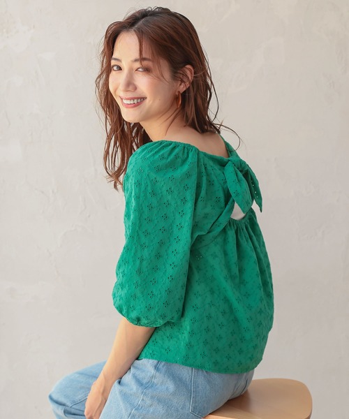 KOBE LETTUCE(コウベレタス)の「2way刺繍レースリボンブラウス(シャツ/ブラウス・レディース・オフホワイト/オレンジ/グリーン・FREE)」の11枚目の写真