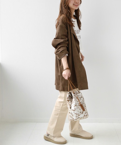 JOURNAL STANDARD relume（ジャーナルスタンダード　レリューム）の「フェイクスウェードノーカラーコート◆（ノーカラーコート・レディース・ブラウン・FREE）」の4枚目の写真