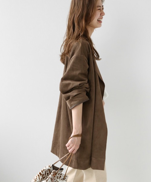 JOURNAL STANDARD relume（ジャーナルスタンダード　レリューム）の「フェイクスウェードノーカラーコート◆（ノーカラーコート・レディース・ブラウン・FREE）」の8枚目の写真