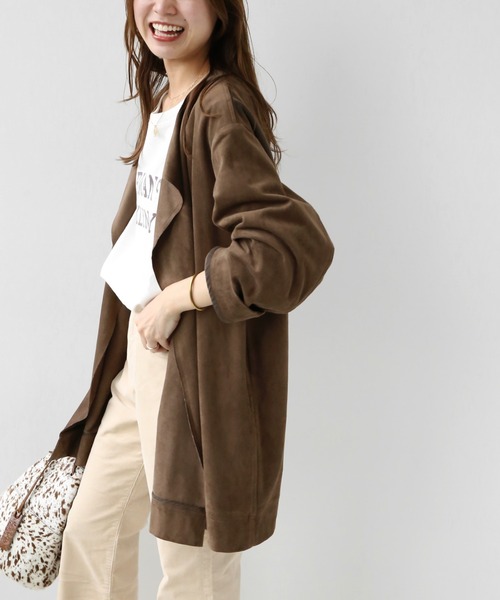 JOURNAL STANDARD relume（ジャーナルスタンダード　レリューム）の「フェイクスウェードノーカラーコート◆（ノーカラーコート・レディース・ブラウン・FREE）」の7枚目の写真
