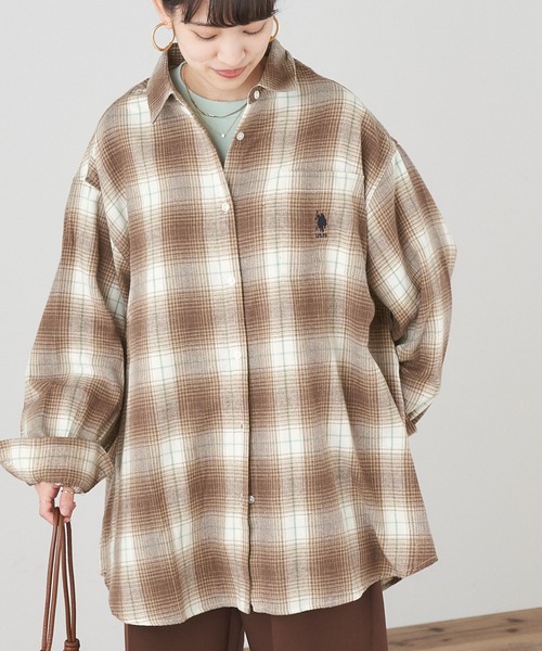 U.S. POLO ASSN.（ユーエスポロアッスン）の「U.S. POLO ASSN./ユーエスポロアッスン 別注 ボリュームスリーブ オーバーサイズチェックシャツ（シャツ/ブラウス・レディース・ブラック/ベージュ/ネイビー/ブラウン/グレー/オフホワイト/オレンジ/グリーン/ブラック系その他/ワイン・FREE）」の6枚目の写真