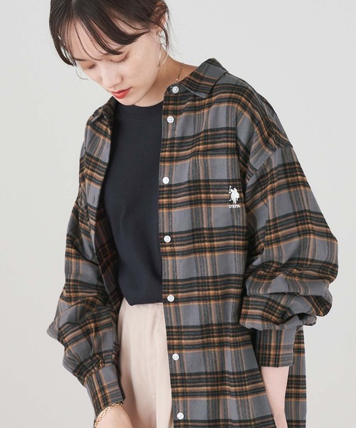 U.S. POLO ASSN.（ユーエスポロアッスン）の「U.S. POLO ASSN./ユーエスポロアッスン 別注 ボリュームスリーブ オーバーサイズチェックシャツ（シャツ/ブラウス・レディース・ブラック/ベージュ/ネイビー/ブラウン/グレー/オフホワイト/オレンジ/グリーン/ブラック系その他/ワイン・FREE）」の5枚目の写真