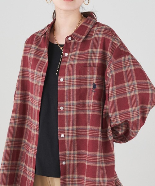 U.S. POLO ASSN.（ユーエスポロアッスン）の「U.S. POLO ASSN./ユーエスポロアッスン 別注 ボリュームスリーブ オーバーサイズチェックシャツ（シャツ/ブラウス・レディース・ブラック/ベージュ/ネイビー/ブラウン/グレー/オフホワイト/オレンジ/グリーン/ブラック系その他/ワイン・FREE）」の9枚目の写真