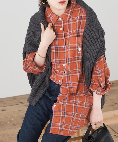 U.S. POLO ASSN.（ユーエスポロアッスン）の「U.S. POLO ASSN./ユーエスポロアッスン 別注 ボリュームスリーブ オーバーサイズチェックシャツ（シャツ/ブラウス・レディース・ブラック/ベージュ/ネイビー/ブラウン/グレー/オフホワイト/オレンジ/グリーン/ブラック系その他/ワイン・FREE）」の10枚目の写真