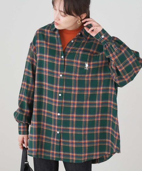 U.S. POLO ASSN.（ユーエスポロアッスン）の「U.S. POLO ASSN./ユーエスポロアッスン 別注 ボリュームスリーブ オーバーサイズチェックシャツ（シャツ/ブラウス・レディース・ブラック/ベージュ/ネイビー/ブラウン/グレー/オフホワイト/オレンジ/グリーン/ブラック系その他/ワイン・FREE）」の7枚目の写真