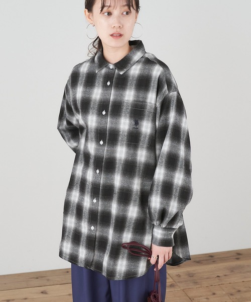 U.S. POLO ASSN.（ユーエスポロアッスン）の「U.S. POLO ASSN./ユーエスポロアッスン 別注 ボリュームスリーブ オーバーサイズチェックシャツ（シャツ/ブラウス・レディース・ブラック/ベージュ/ネイビー/ブラウン/グレー/オフホワイト/オレンジ/グリーン/ブラック系その他/ワイン・FREE）」の11枚目の写真