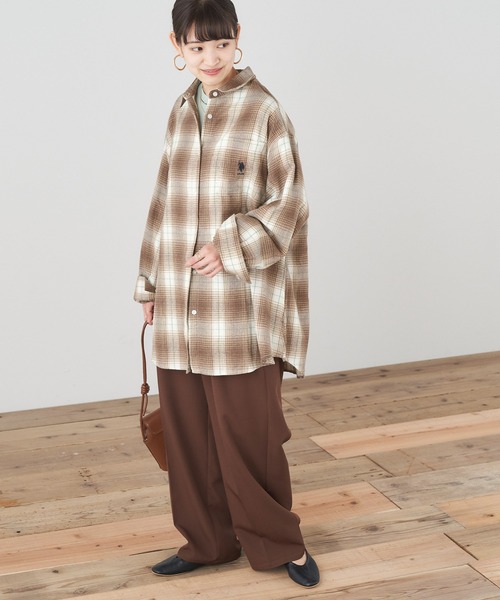 U.S. POLO ASSN.（ユーエスポロアッスン）の「U.S. POLO ASSN./ユーエスポロアッスン 別注 ボリュームスリーブ オーバーサイズチェックシャツ（シャツ/ブラウス・レディース・ブラック/ベージュ/ネイビー/ブラウン/グレー/オフホワイト/オレンジ/グリーン/ブラック系その他/ワイン・FREE）」の16枚目の写真