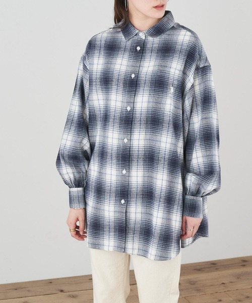 U.S. POLO ASSN.（ユーエスポロアッスン）の「U.S. POLO ASSN./ユーエスポロアッスン 別注 ボリュームスリーブ オーバーサイズチェックシャツ（シャツ/ブラウス・レディース・ブラック/ベージュ/ネイビー/ブラウン/グレー/オフホワイト/オレンジ/グリーン/ブラック系その他/ワイン・FREE）」の12枚目の写真