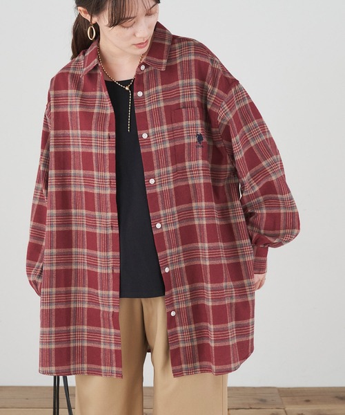 U.S. POLO ASSN.（ユーエスポロアッスン）の「U.S. POLO ASSN./ユーエスポロアッスン 別注 ボリュームスリーブ オーバーサイズチェックシャツ（シャツ/ブラウス・レディース・ブラック/ベージュ/ネイビー/ブラウン/グレー/オフホワイト/オレンジ/グリーン/ブラック系その他/ワイン・FREE）」の19枚目の写真