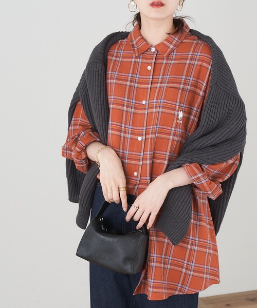 U.S. POLO ASSN.（ユーエスポロアッスン）の「U.S. POLO ASSN./ユーエスポロアッスン 別注 ボリュームスリーブ オーバーサイズチェックシャツ（シャツ/ブラウス・レディース・ブラック/ベージュ/ネイビー/ブラウン/グレー/オフホワイト/オレンジ/グリーン/ブラック系その他/ワイン・FREE）」の20枚目の写真