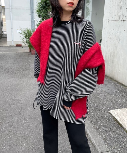 WHO'S WHO gallery（フーズフーギャラリー）の「【KOOKY'N/クーキー】ボーダーロンT（Tシャツ/カットソー・メンズ・ブラック/ネイビー/グレー・FREE）」の4枚目の写真