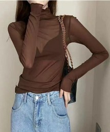 シアーハイネックトップス