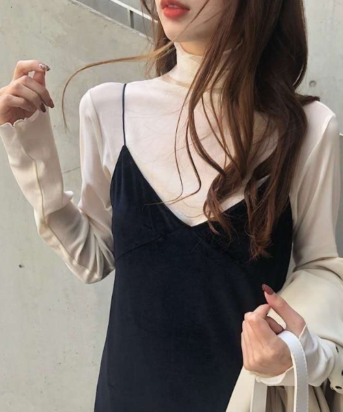 LAC-VERT（ラック・ヴェール）の「シアーハイネックトップス（Tシャツ/カットソー・レディース・ブラック/ベージュ/ブラウン/グレー/ホワイト/ピンク・FREE）」の2枚目の写真