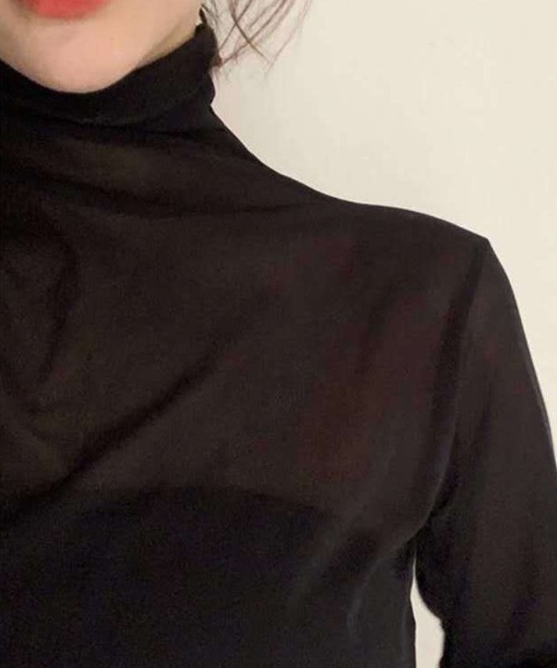 LAC-VERT（ラック・ヴェール）の「シアーハイネックトップス（Tシャツ/カットソー・レディース・ブラック/ベージュ/ブラウン/グレー/ホワイト/ピンク・FREE）」の18枚目の写真